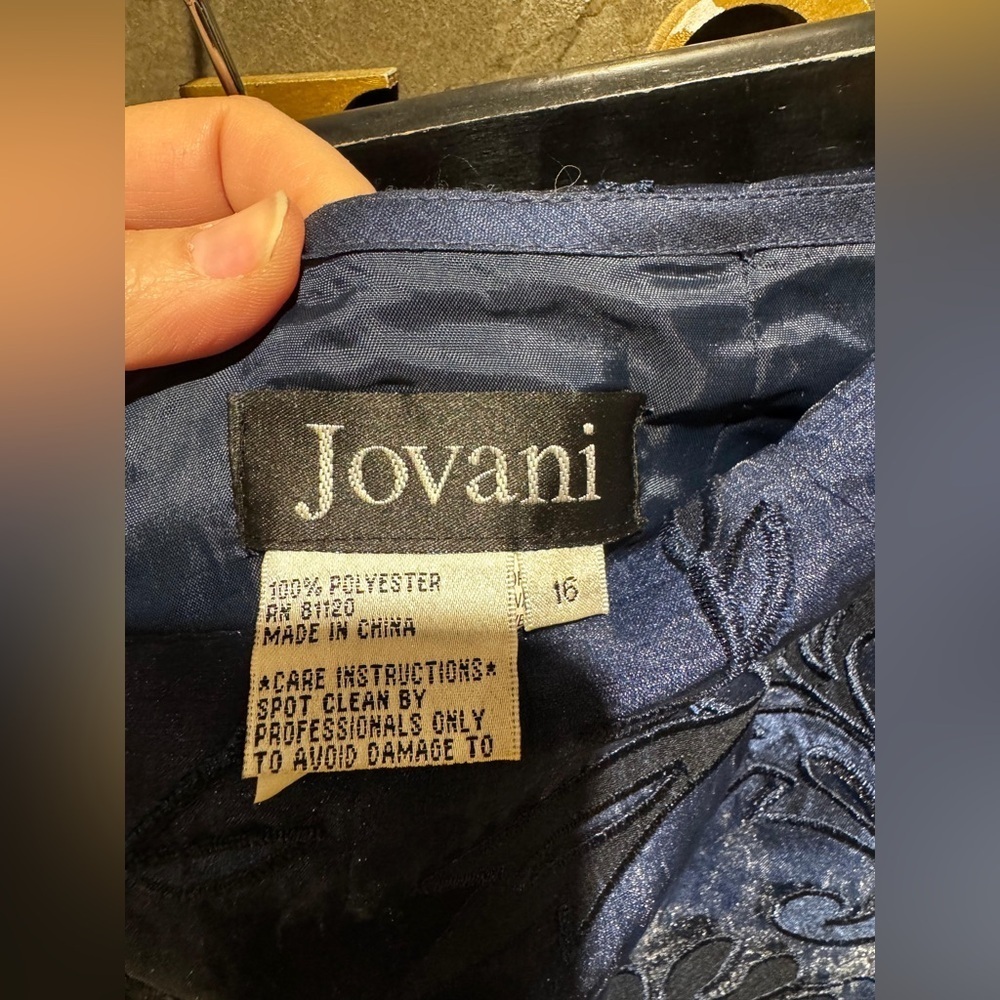 NWOT Jovani Midnight Blue Embroidered Three piece suit lace detail size 16 party - Picture 5 of 9